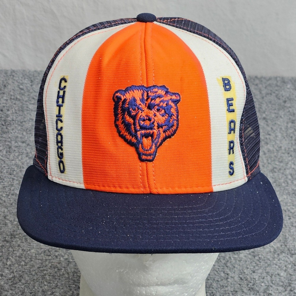 Vintage Chicago Bears Hat Lucky Stripes L Blue Orange Trucker Cap 80s NFL Sports